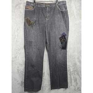 Vintage Lauren Ralph Lauren Jeans Sz 14 W 36x28 Black Y2K Patchwork Embrodiered